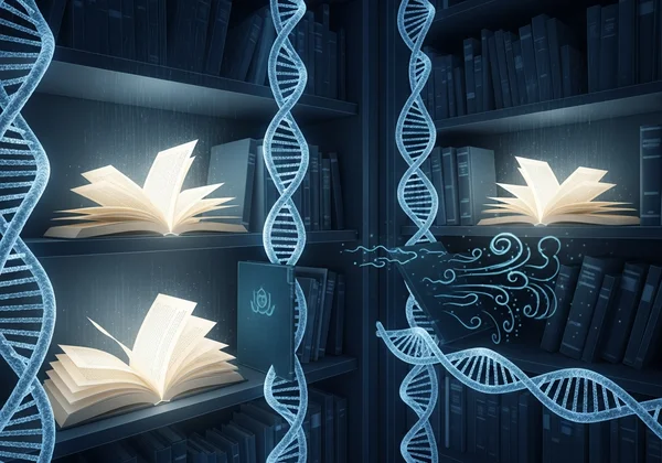 Epigenetic marks on DNA, genes switched on or off.