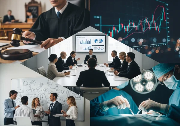 金融、法律和高管角色专业人士的蒙太奇