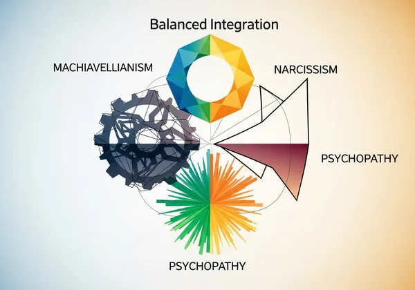 빛과 그림자를 지닌 균형 잡힌 다크 트라이어드 특성의 개념 이미지