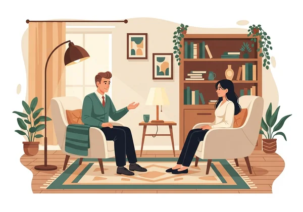 클라이언트와 성격 특성에 대해 논의하는 치료 세션