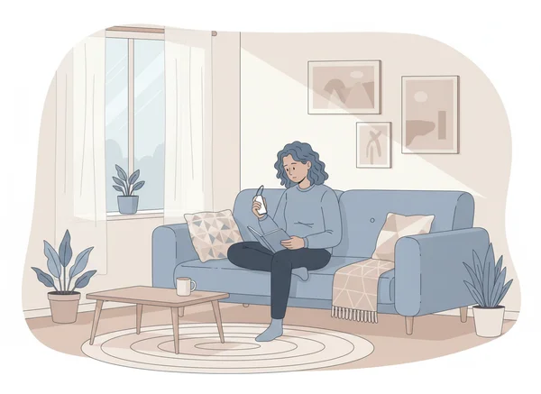 Person reflecting on personality traits at home