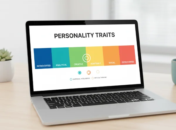 A graph showing a spectrum of personality traits on a laptop screen