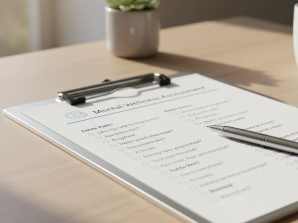 A professional clipboard with an assessment form and a pen on a desk